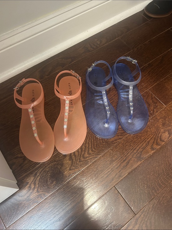 Katy Perry Collections Shoes - Katy Perry Collections Coral and Blue Jelly T-Strap Sandals